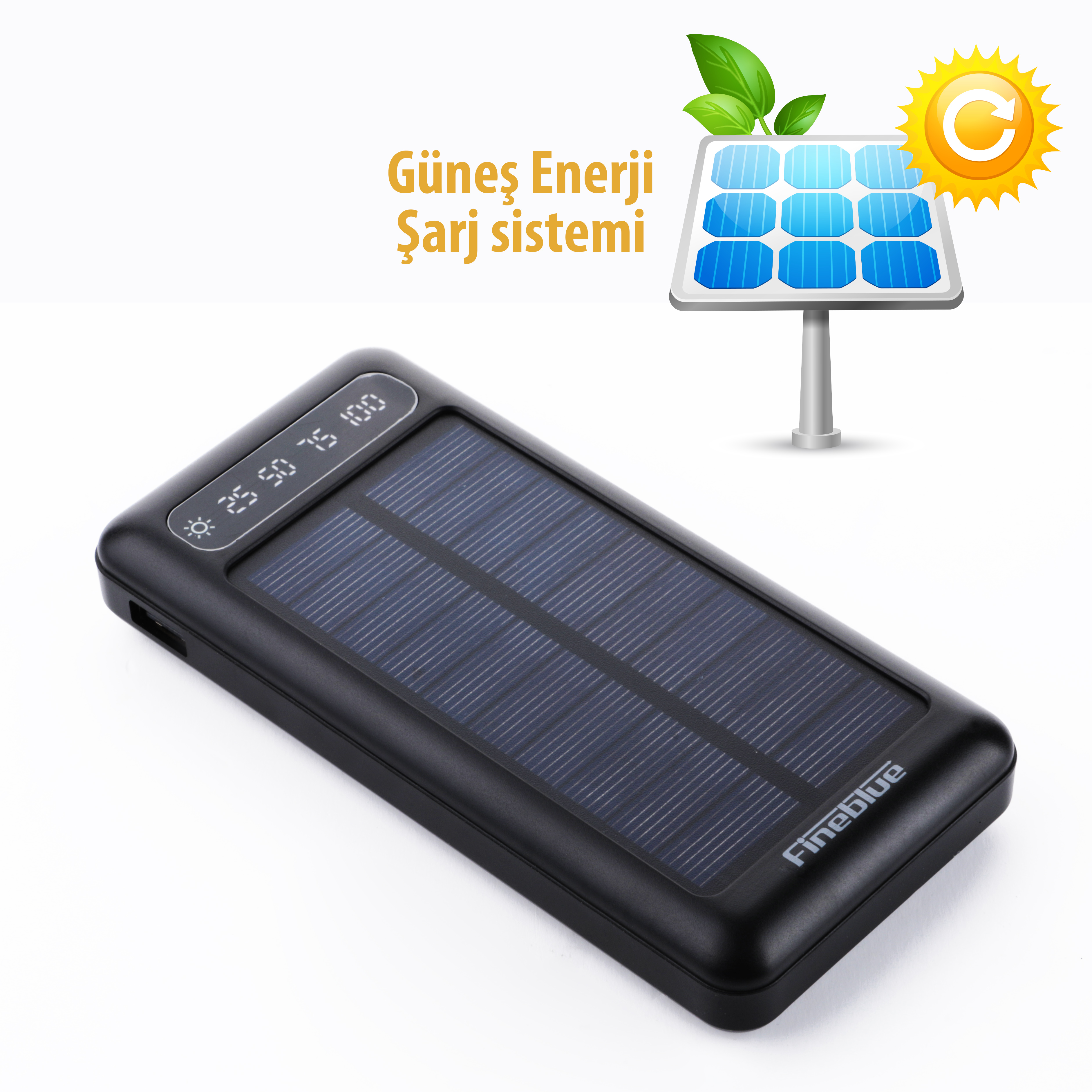 Fineblue Güneş Enerjili Powerbank 10000 mAh